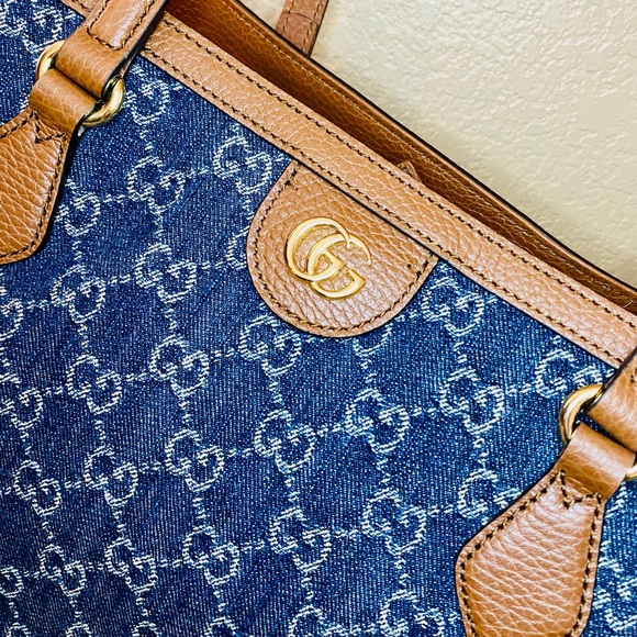 NWT! GUCCI Medium Ophidia Organic GG Jacquard Denim Tote - Picture 6 of 15
